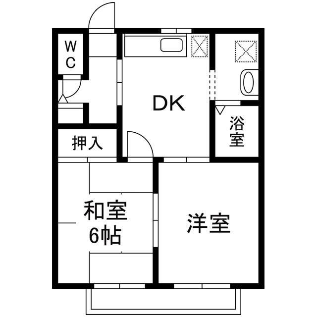 ハイツシーダータウン B棟(2DK/1階)の間取り写真