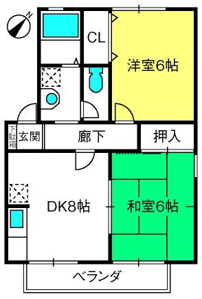 ライツ上福岡(2DK/2階)の間取り写真