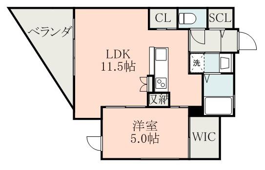 イースト TERRACE下荒田(1LDK/6階)の間取り写真