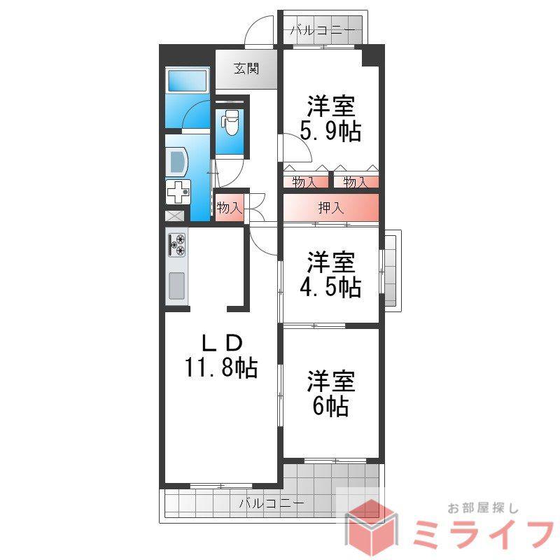 ロードハイムYK(3LDK/3階)の間取り写真