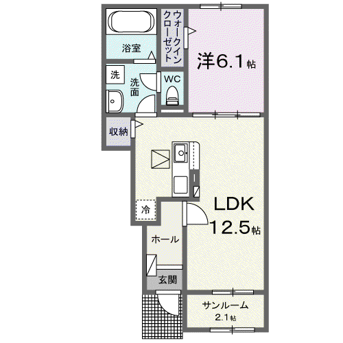 フォンテーヌIII A(1LDK/1階)の間取り写真