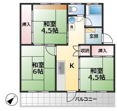 稲毛団地 15棟(3K/4階)の間取り写真