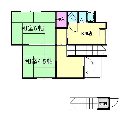 中田ハイツ(2K/2階)の間取り写真