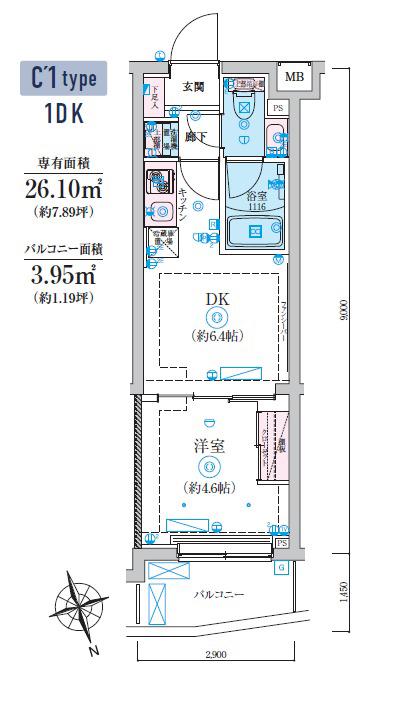 リヴシティ北馬込(1DK/3階)の間取り写真