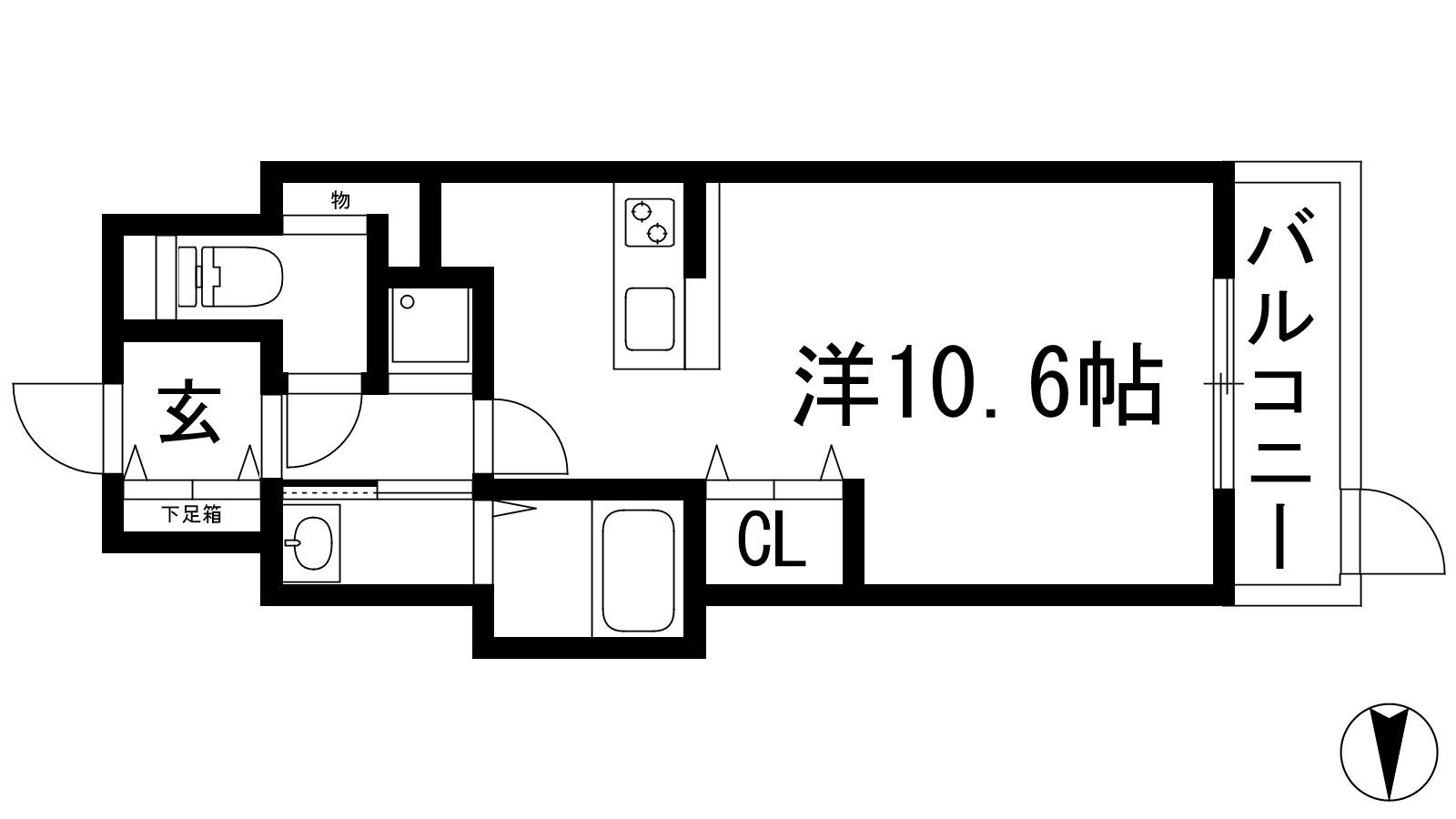ルクラージュ室町(1K/1階)の間取り写真