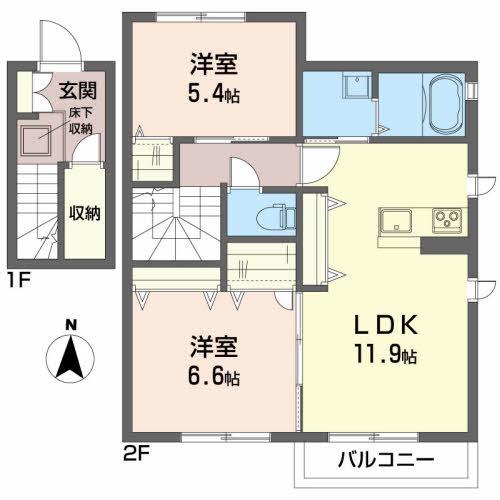 シャーメゾンピーノB(2LDK/2階)の間取り写真