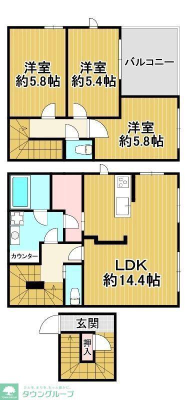 クレールムサシ(3LDK/2階)の間取り写真