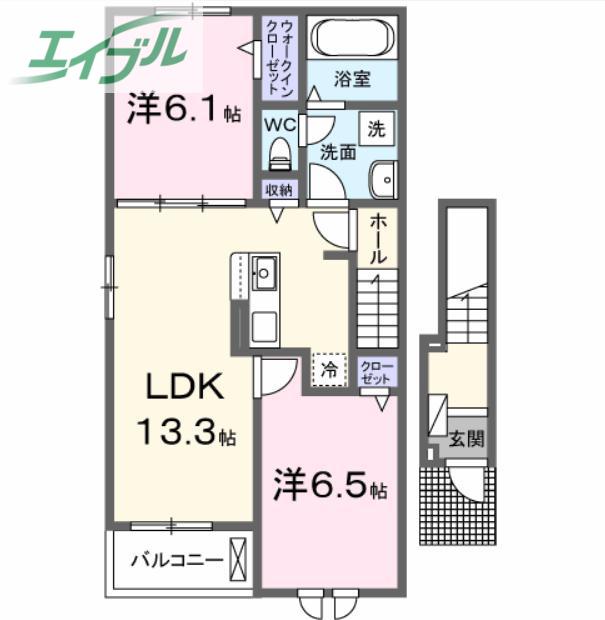 JR宇野線 備前西市駅 徒歩47分 2階建 築1年(2LDK/2階)の間取り写真