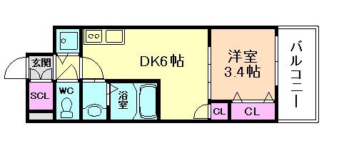 エスタート塚本(1DK/7階)の間取り写真