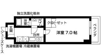 カラーブリア(1K/4階)の間取り写真