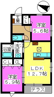 アビタシオン城戸(2LDK/1階)の間取り写真