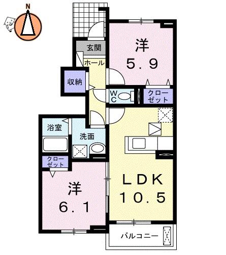 クラールプレディエB(2LDK/1階)の間取り写真