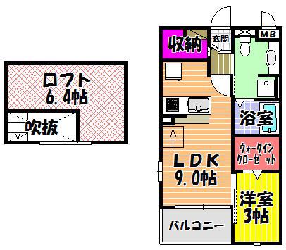 コンフォートA(1LDK/2階)の間取り写真