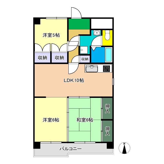 アーバンハイツ上町(3LDK/7階)の間取り写真