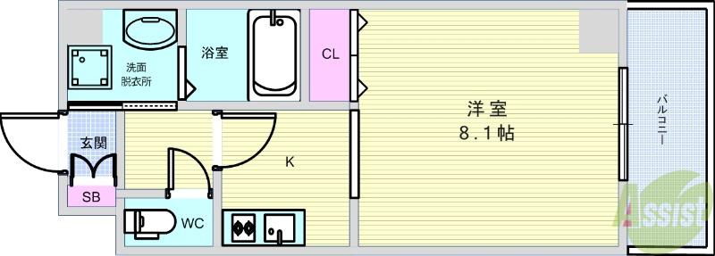 グランデトワールIII(1K/1階)の間取り写真