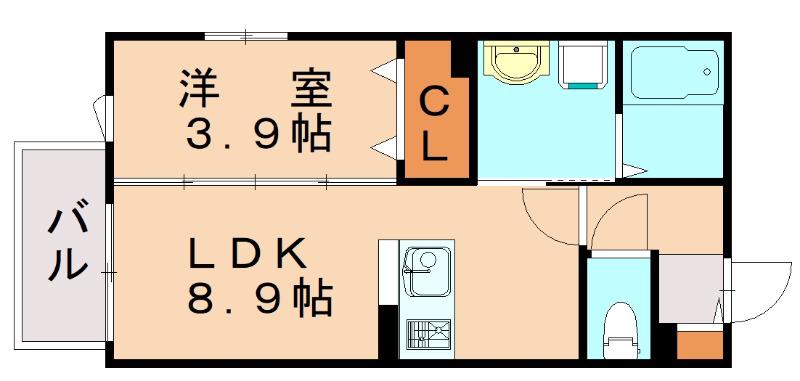 クレア姪浜(1LDK/2階)の間取り写真