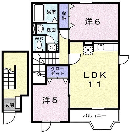 ガーデンロイヤルB(2LDK/2階)の間取り写真