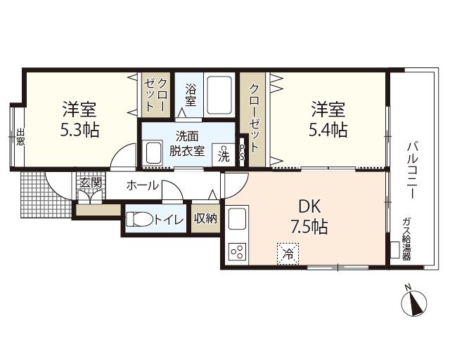 スカイテラス大野(2DK/1階)の間取り写真