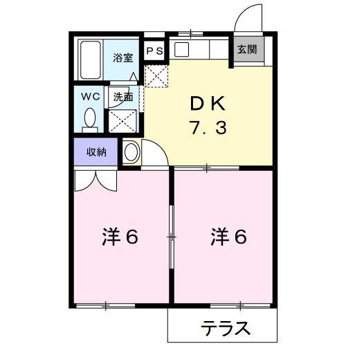 ユートピア越津(2DK/1階)の間取り写真