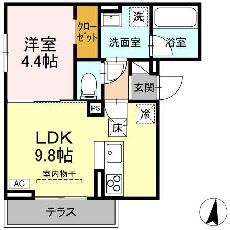 ヴィエント(1LDK/1階)の間取り写真