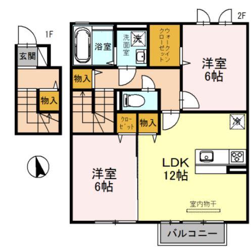 セントラルグレイスC(2LDK/2階)の間取り写真