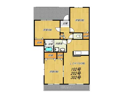 ヘーベルNAWATE(3LDK/2階)の間取り写真