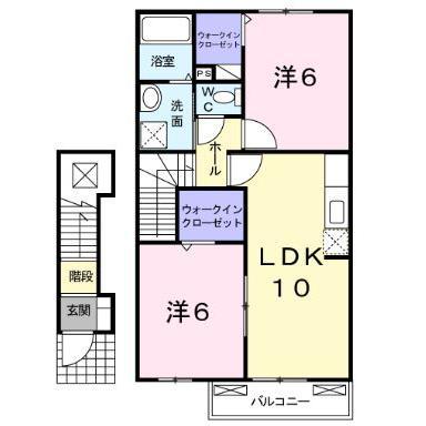 エアリ- ヒルII(2LDK/2階)の間取り写真