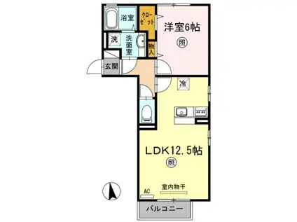 クローバーM A棟(1LDK/2階)の間取り写真