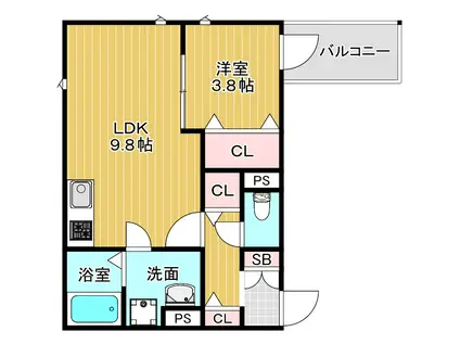 クレール塚本(1LDK/2階)の間取り写真