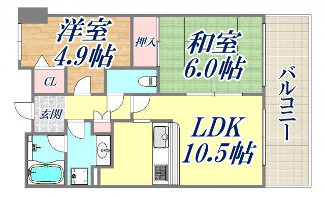 白鷹苦楽園マンション(2LDK/4階)の間取り写真