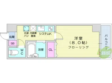 アモール(1K/4階)の間取り写真