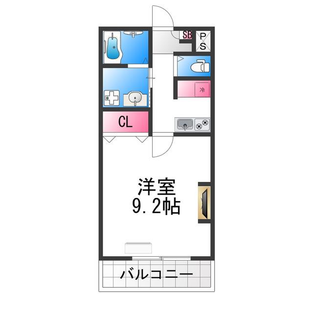 九間町ジーイートワ(1K/1階)の間取り写真