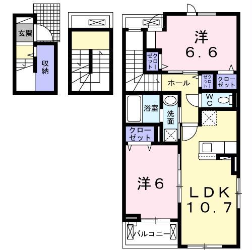 シャルマンビップII(2LDK/3階)の間取り写真