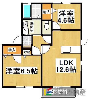 ライズヴィレッジ甘木 A棟(2LDK/1階)の間取り写真