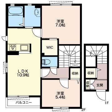 ラフィネ東海岸I(2LDK/2階)の間取り写真