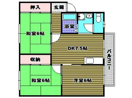 サンハイツB(3DK/1階)の間取り写真