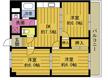 サムティ別府(3DK/6階)の間取り写真