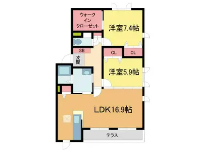 ノエ シャテル岩園B棟(2LDK/2階)の間取り写真