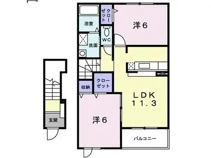 豊橋鉄道渥美線 高師駅 徒歩8分 2階建 築17年(2LDK/2階)の間取り写真