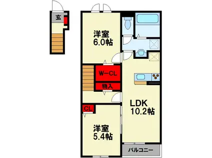 フェニックス ヴィラI(2LDK/2階)の間取り写真