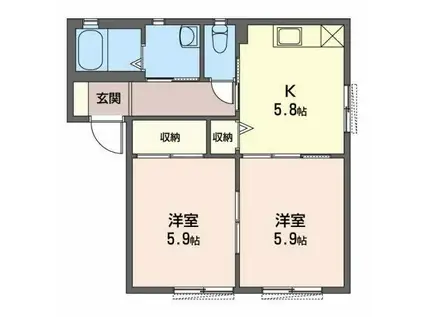 JR東海道本線 菊川駅(静岡) 徒歩30分 2階建 築26年(2K/1階)の間取り写真