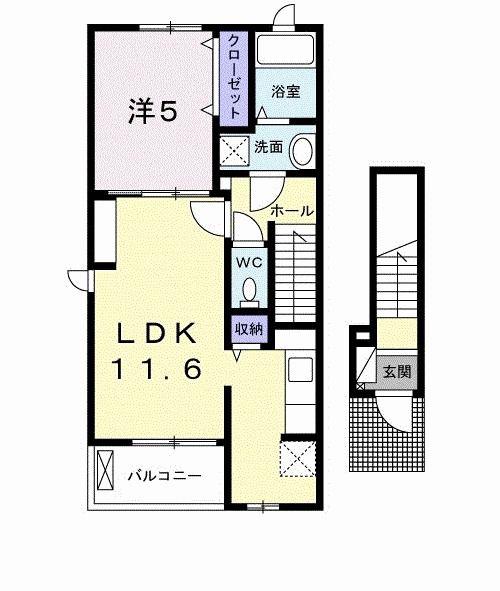 レネージュ B(1LDK/2階)の間取り写真
