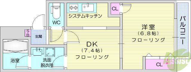グレース仙台南(1DK/4階)の間取り写真