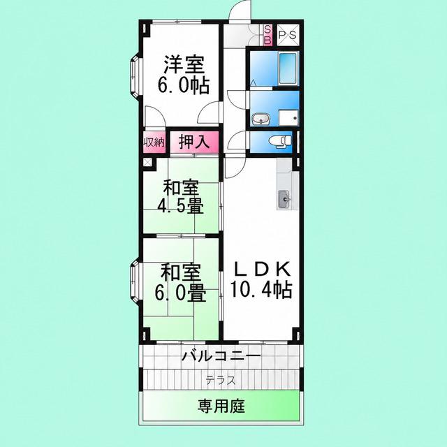 グランデージ上野芝(3LDK/1階)の間取り写真