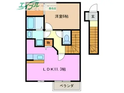 イーストガーデンIII(1LDK/2階)の間取り写真