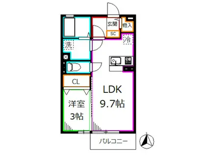 サンクレア II(1LDK/2階)の間取り写真