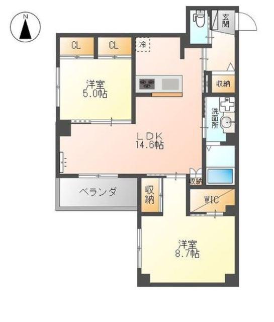 YU-PALACE桑津(2LDK/4階)の間取り写真