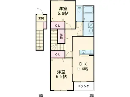 クイットネス・ナカ(2LDK/2階)の間取り写真