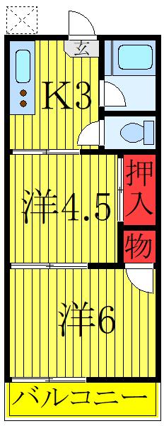 シスターハウス(2K/2階)の間取り写真