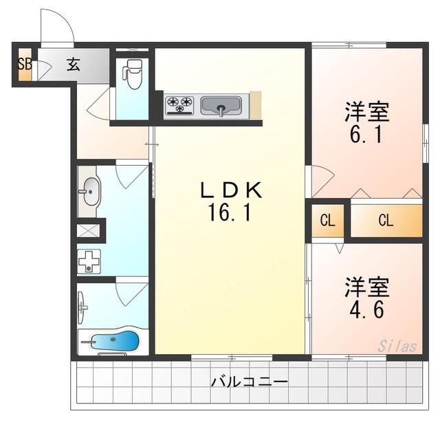クレリアB棟(2LDK/2階)の間取り写真